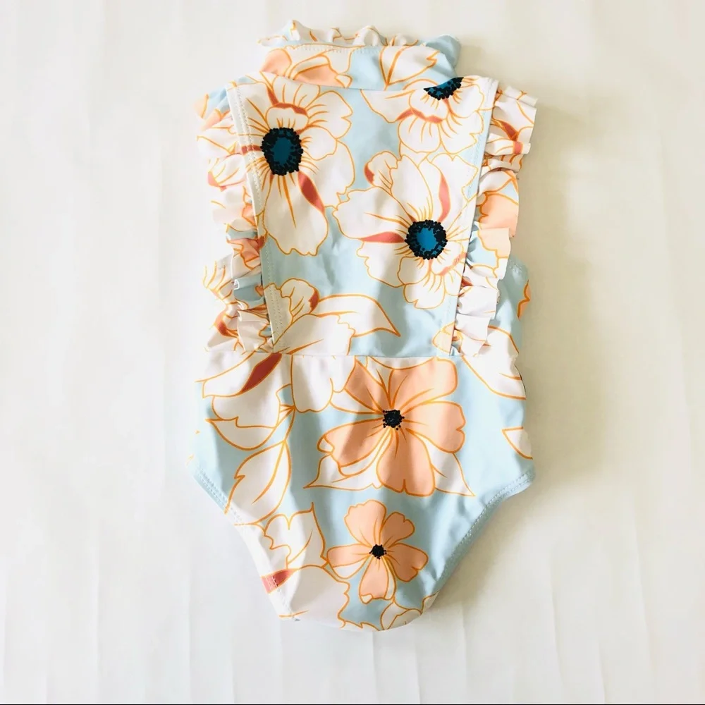 SHEIN Light Blue Floral One Piece Bathing Suit - Baby Girl 6-9 months - Picture 3 of 3